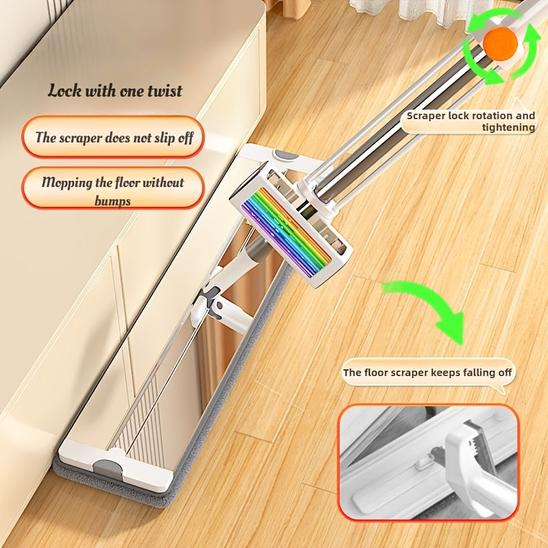 360° Rotating Mop and Bucket Set with Built-in Wringer, Dual Use for Dry & Wet Cleaning Without Handwashing, 6pcs Reusable Pads Included, Stainless Steel Headboard Handle Suitable for Bedroom, Living Room Pet Hair Removal -
