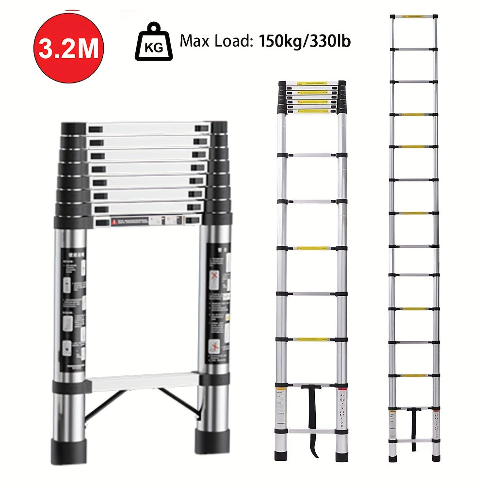150kg Stainless Steel Ladder, 5m 4.4m 3.8m 3.2m 2.6m Telescopic Folding Ladder, Portable Safety Ladder, Suitable for Renovation And Maintenance, Garden Pruning, Orchard Picking, Warehouse Stocking, Ladder for Home, A Shape Ad