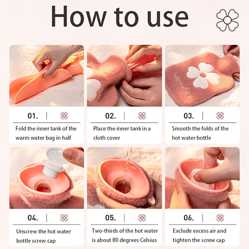 1pc Hot Water Bag With Soft Cover, 17.63oz/35.27oz, Hot Water Bottle For Bed, Shoulder Pain And Hand Feet Warmer, Menstrual Cramps