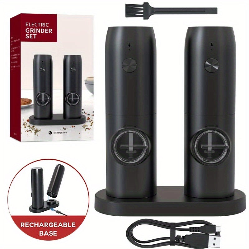 Opção de 1 ou 2 unidades, Moinho Elétrico Recarregável de Sal e Pimenta, Moinho Automático de Sal e Pimenta com Luz LED, Ajuste de Moagem, Grande Capacidade, Ideal para Cozinha Doméstica, Churrasco, Restaurante, Uso Exterior, Presente de Casamento