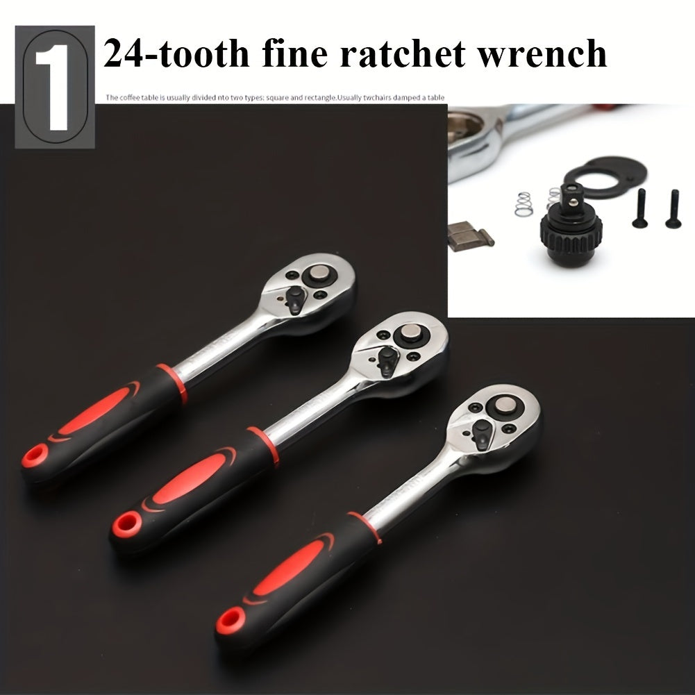 46pcs 2.54/10.16 Cm Drive Socket Ratchet Wrench Set, With Bit Socket Set, Metric And Extension Bar For Auto Repairing And Household, With Storage Case