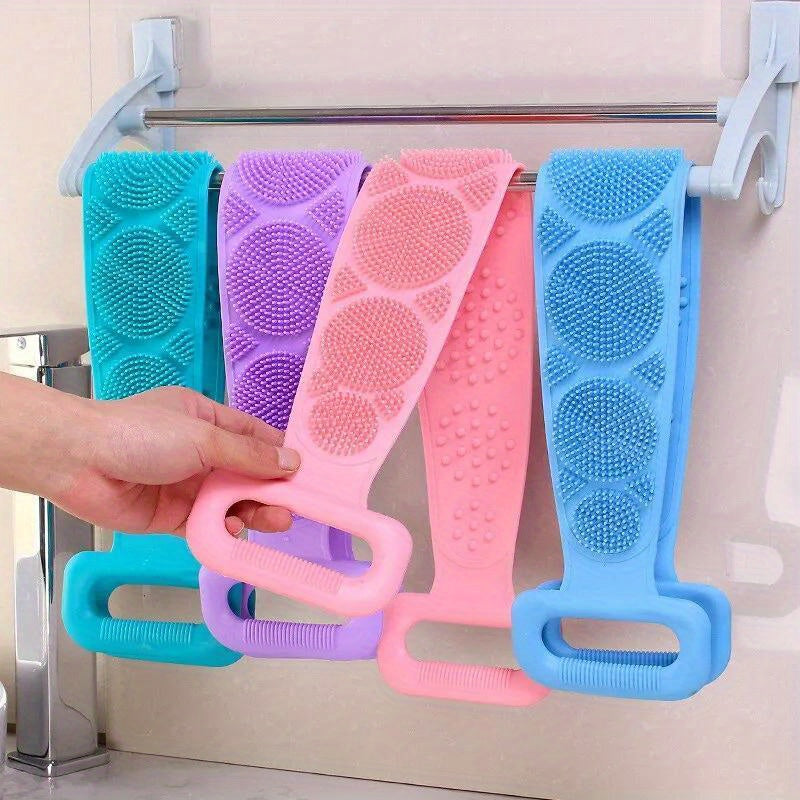 3pcs Green Purple Blue Mixed Set Body Sponge Silicone Brush Bath Towel Scrub Back Massage Shower Extension Light Beige Cleansing Brush