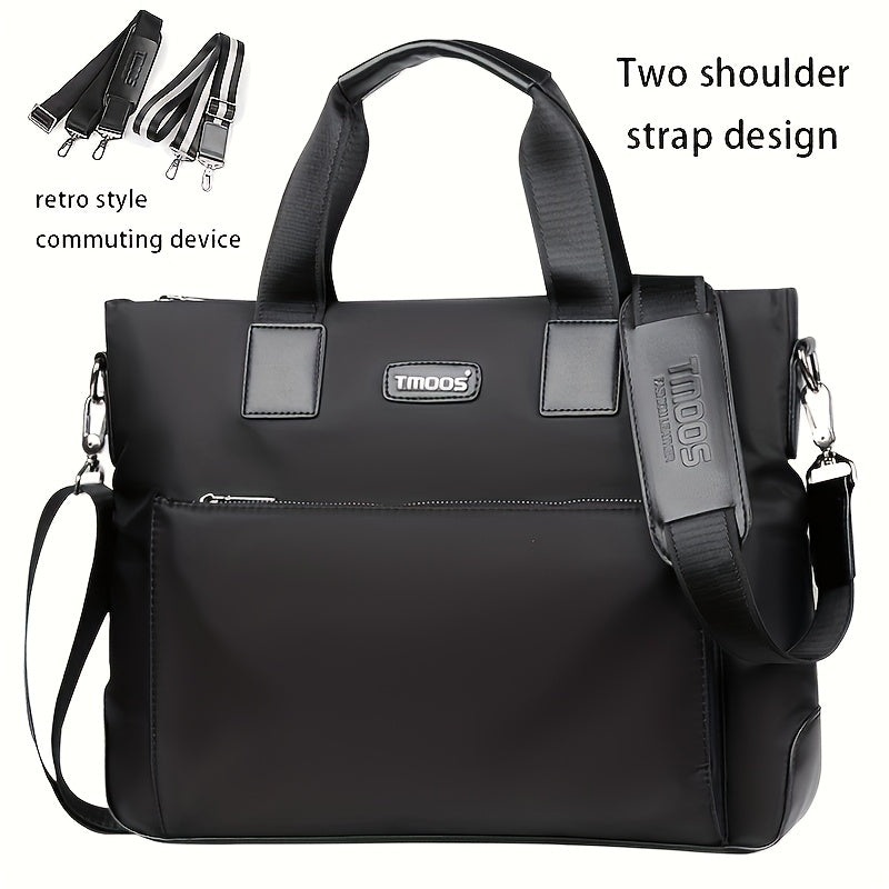 TMOOS Men'S Lightweight Oxford Business Casual Tote Bag - Large Capacity Multi-Compartment, Adjustable Shoulder Strap, Durable & Stylish for Work, Travel, and Everyday Use, Travel Tote Bag, Professional Appearance, Secure Zip