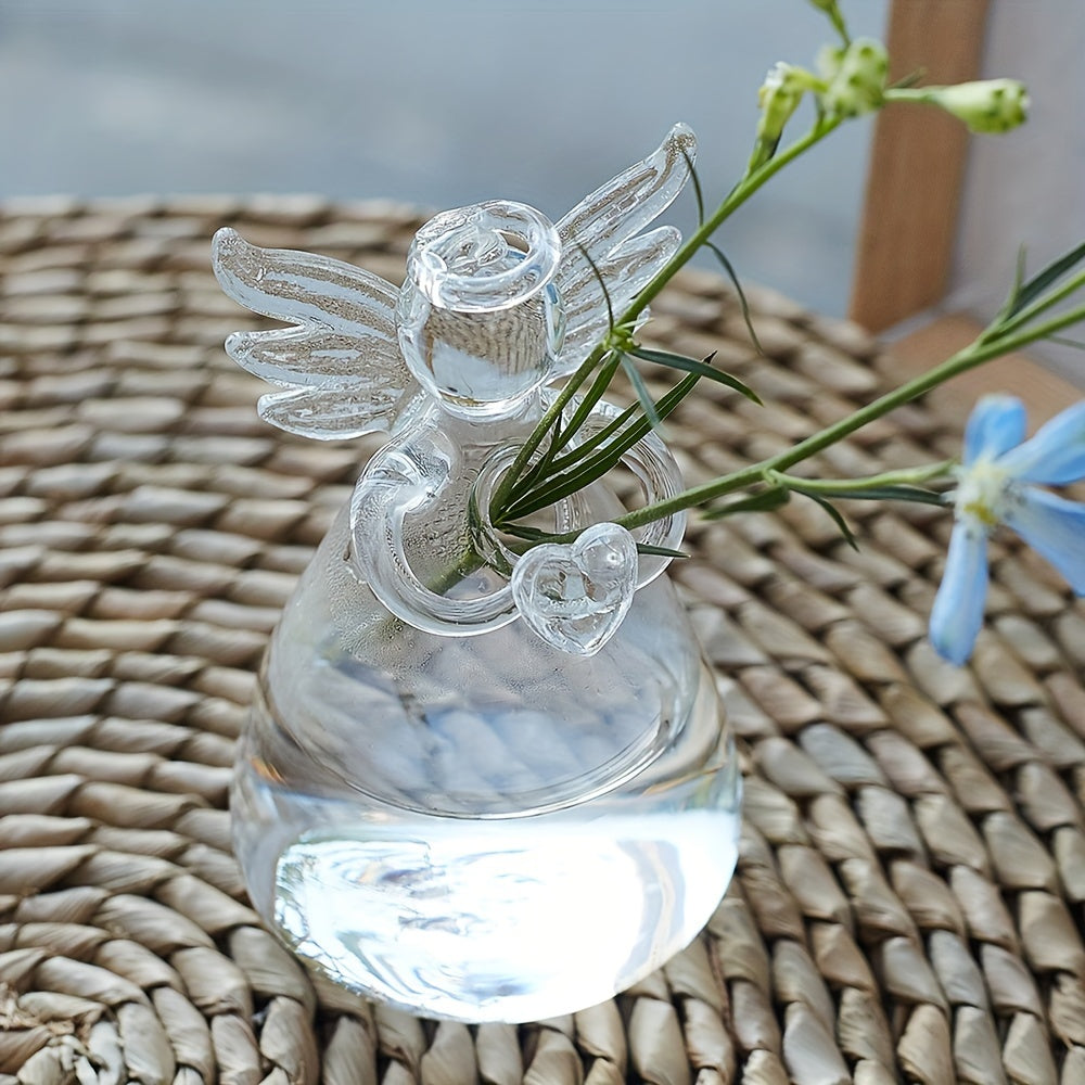 1pc Angel Design Glass Vase, Clear Flower Plant Terrarium Container Hanging Vase, Wedding Party Home Decor Garden Ornaments Hanging Planter