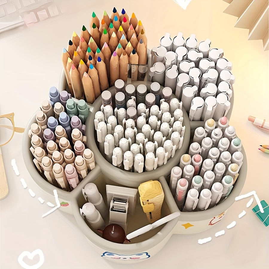 Rotating Desk Organizer - Multi-Compartment Storage Caddy for Stationery, Makeup Brushes, Lipsticks, Eyebrow Pencils - Durable PP Material, Fragrance-Free, Ideal for Dorms and Office Desk Organization, Desk Accessories Office