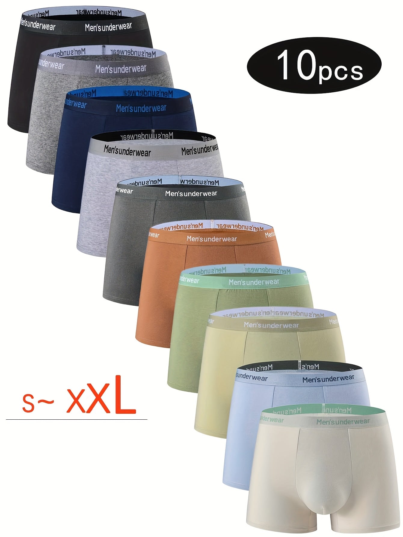 10pcs Men's Cotton Underwear, Casual Boxer Briefs, Breathable Comfort Stretch Sports Short Pants, Underwear for Men Boxers, Boxer Shorts for Men Personalised Gifts, Leisure Underwear, Casual Wear, Snug Fit, Stretchable Fabric