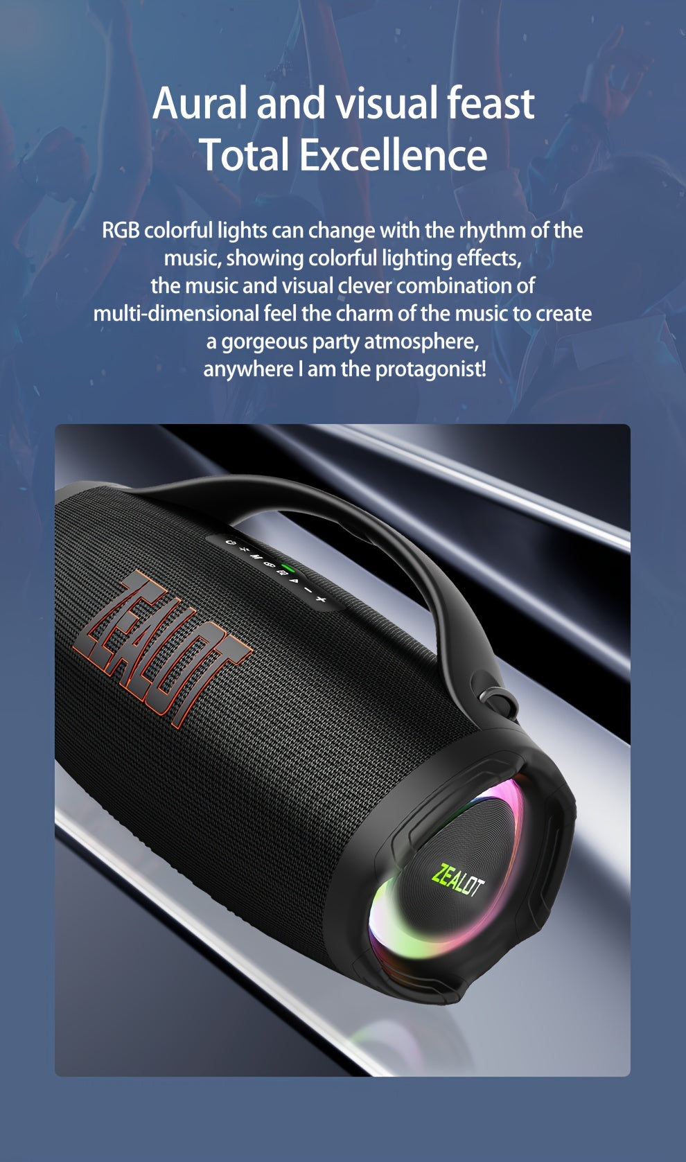 Zealot S98 Portable Wireless Speaker - 160W High-Power, 60H Playtime, IPX5, Fast Charging, Dual Pairing, Shocking Subwoofer, 36000mAh Battery, DSP Technology, Black with Red Accents