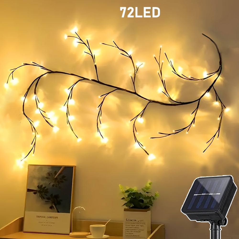 1pc Solar Rattan Branch String Lights, 72/96 LEDs Warm White,, 8 Modes, Decorative Indoor Outdoor Willow Tree Lighting, Perfect for Gazebo, Garden, Festive Party, Cafe, Balcony Decor