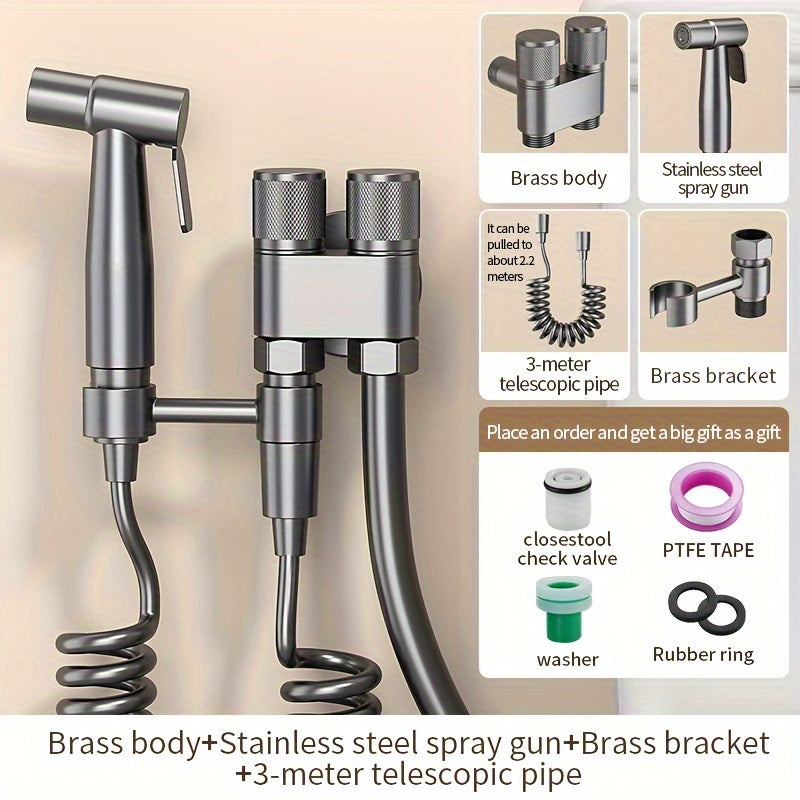 1pc Stainless Steel Handheld Bidet Sprayer - Powerful, Non-Electric Bathroom Cleaning Nozzle with Extendable Hose for Toilet Flushing & Personal Hygiene