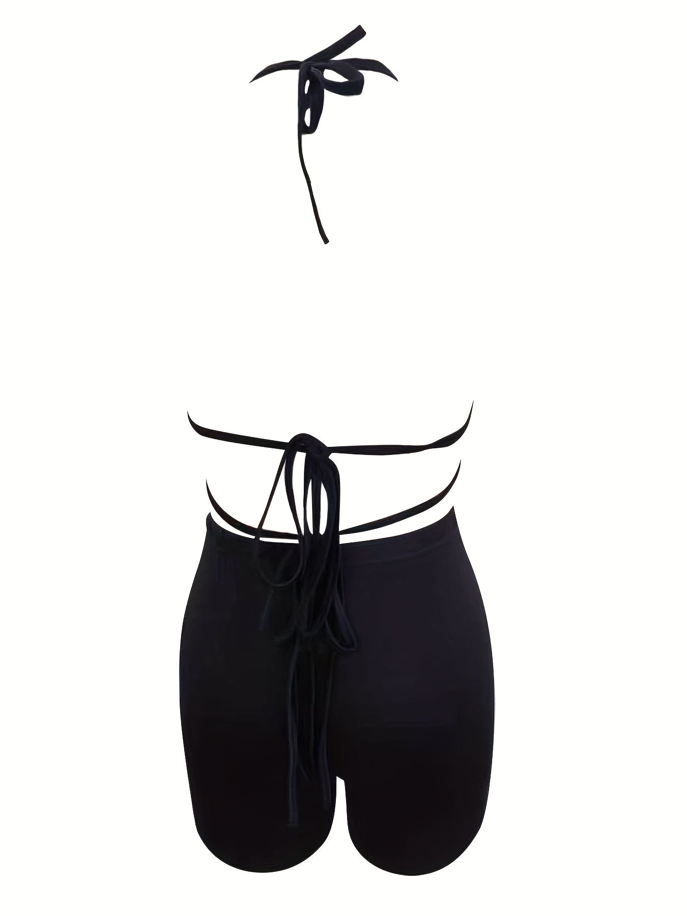 Sexy Solid Two-piece Set, Halter Neck Crop Top & Elastic Waist Shorts Outfits, Women's Clothing
