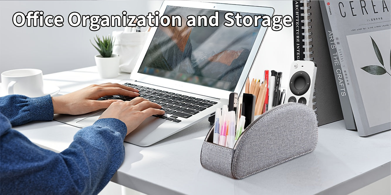 Remote Control Holder with 5 Compartments, PU Leather Multifunctional Desktop Storage Box/Remote Caddy/Pen Holder/Multi-Scene Practical Desk Organizer Shelf for Appliance Controllers, Stationery, Eyeglasses, Brushes, Office S
