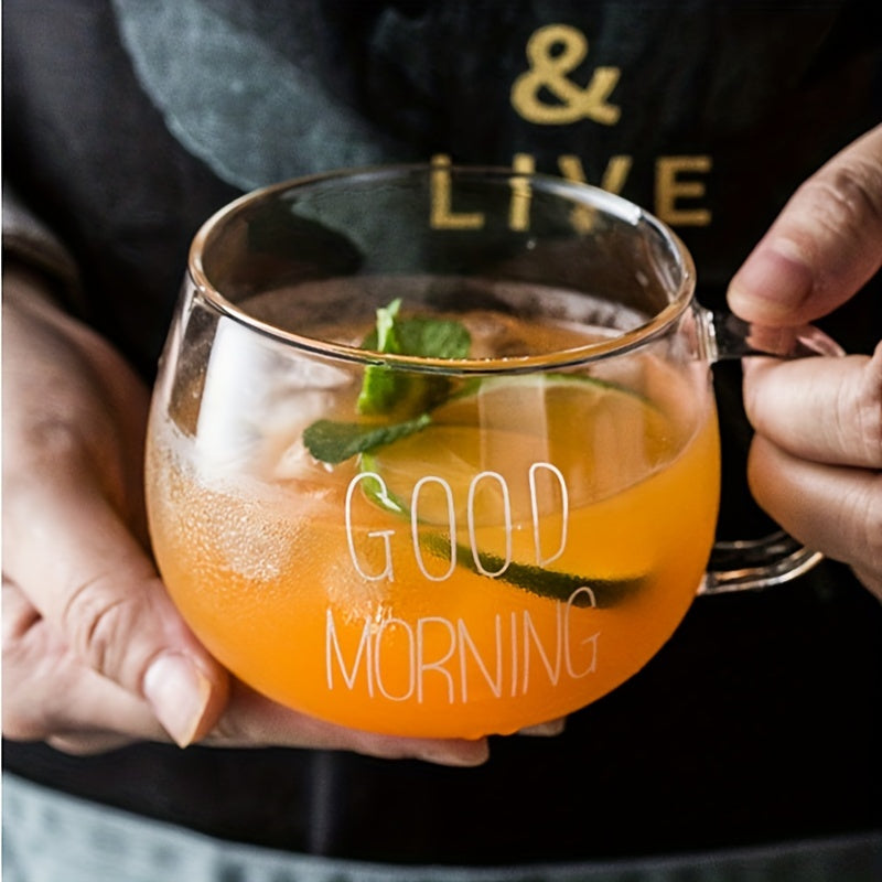 1pc, Good Morning Breakfast Milk Oatmeal Cup, High Borosilicate Glass Mug, Large Capacity Glass Cup, 400ml/13.6oz