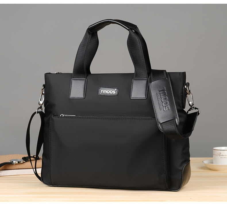 TMOOS Men'S Lightweight Oxford Business Casual Tote Bag - Large Capacity Multi-Compartment, Adjustable Shoulder Strap, Durable & Stylish for Work, Travel, and Everyday Use, Travel Tote Bag, Professional Appearance, Secure Zip