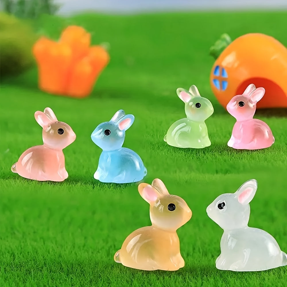 10/18/36pcs Cute Mini Luminous Resin Bunnies Ornament Glow In The Dark Miniature Figurines Rabbit Micro Landscape Fairy Garden Accessories