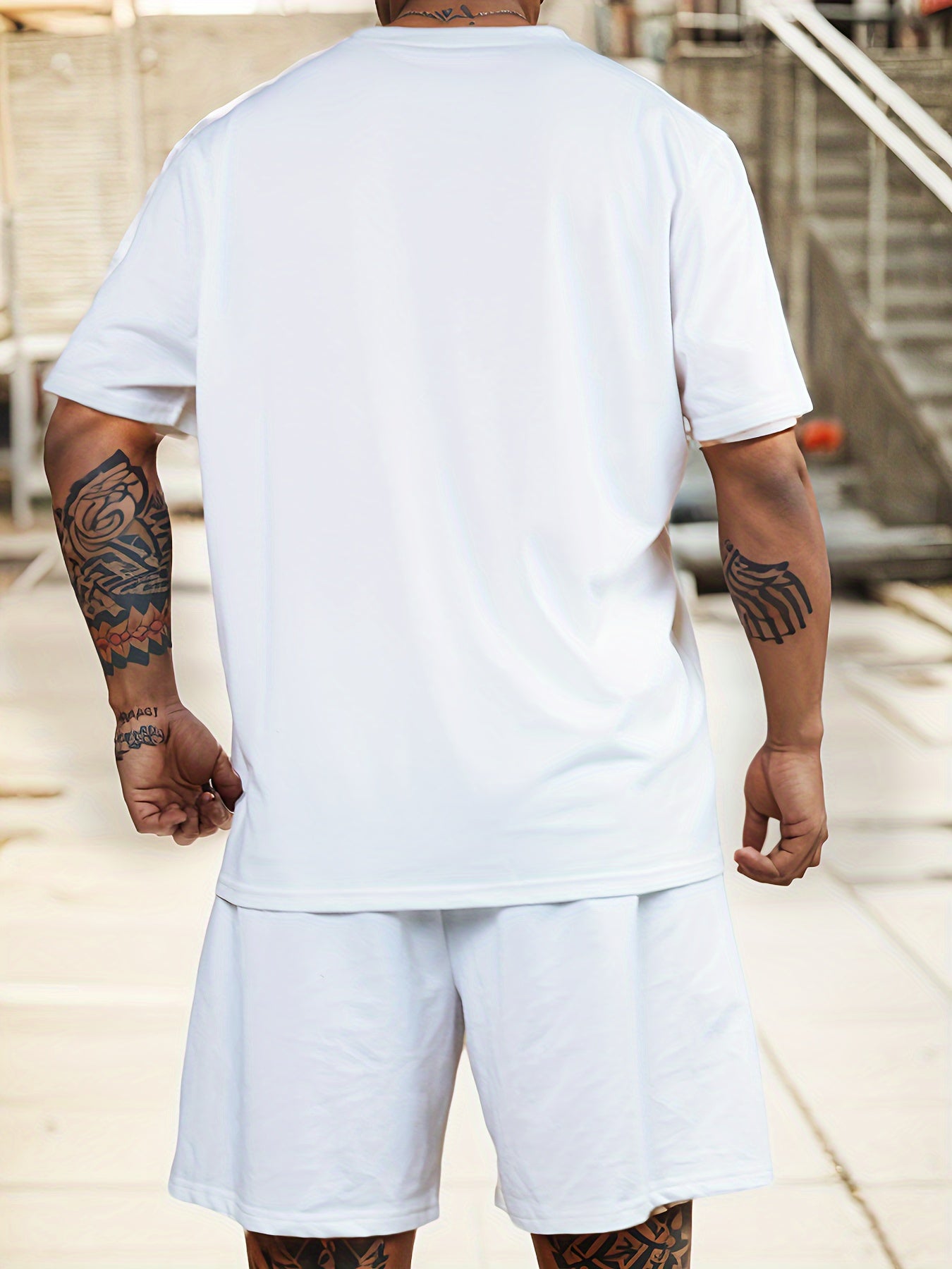 Men's Fashion NEVER GIVE UP Letter Print Loungewear Set, Short Sleeve Crew Neck Graphic T-shirt & Drawstring Shorts With Pockets, Casual Pajama Set, Men's 2piece Outfits