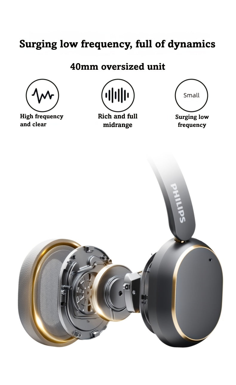 Philips Wireless Bluetooth Headphones, Over-Ear Wireless Headphones, ANC Hybrid Active Noise Cancelling Headphones, HiFi Surround Sound Over-Ear Wireless Headphones, for iPhone and Android, 80 Hours of Playtime, with Five ENC