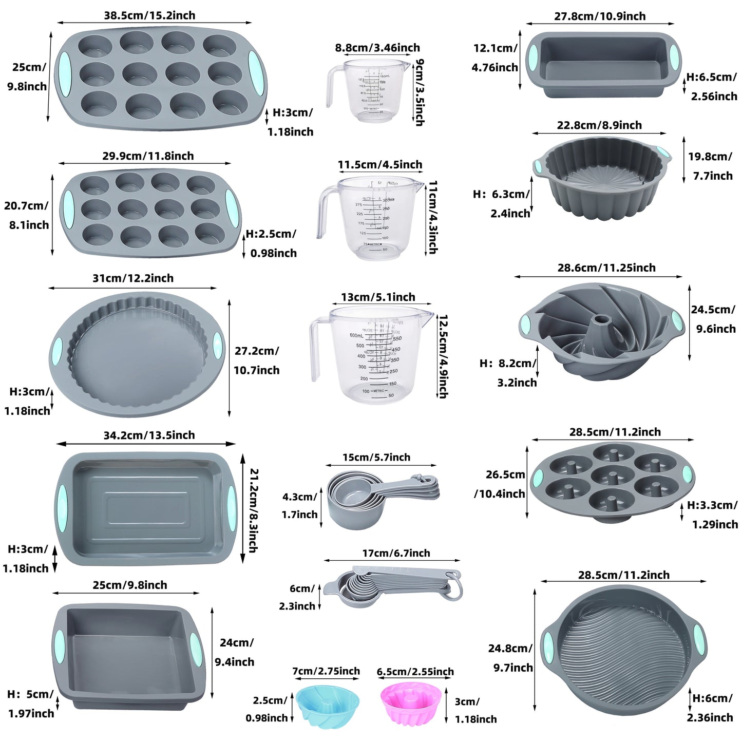 45pcs/set, Silicone Baking Set, Nonstick Bakeware Set Baking Cookie Sheets Cake Muffin Bread Pan, Loaf Pan, Cake Pan, Pizza Pan, Mini Cupcake Mold, Bundt Pan, Charlotte Cake Pan, Measuring Cup And Spoon, Baking Tools