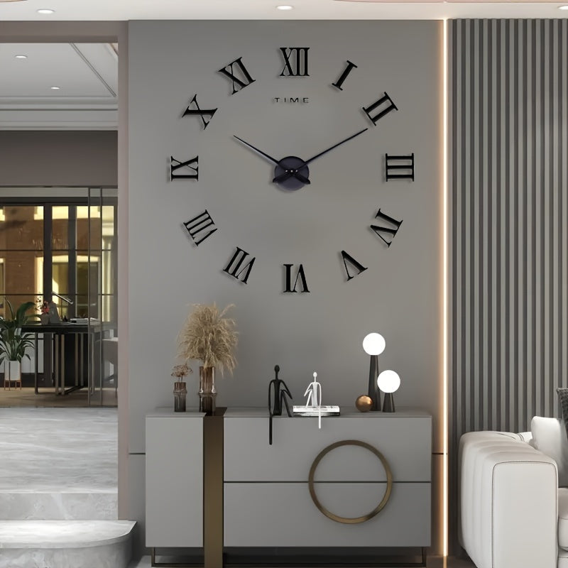 1pc Large DIY Wall Clock Kit, 3D Modern Frameless Wall Clock With Mirror Number Stickers For Home Living Room Bedroom Office Decor, Halloween Room Decor, Xmas Home Decor