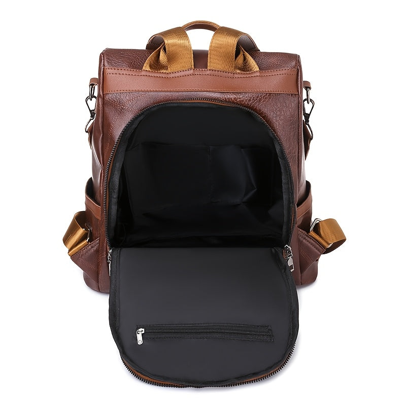 Women's Backpack Burgundy/Black - Adjustable Shoulder Straps & Golden-Tone Hardware, Heavy-Duty Zipper Closure, Golden-Tipped Back Panel (No Hardware Visible),, Travel Handbag (Coffee Brown, Burgundy, Black) - PU