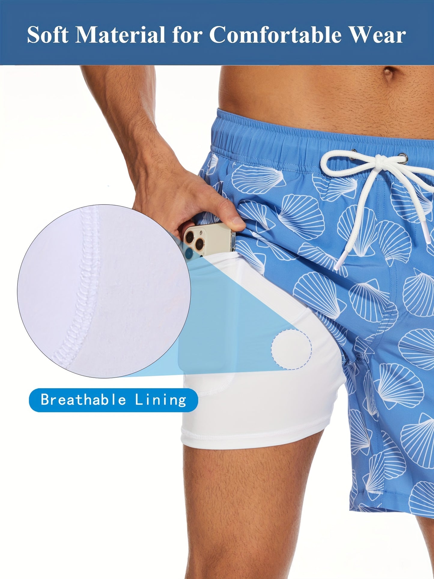 Men's Quick-Dry Beach Shorts with Tropical Palm Tree & Palm Leaf Print - Breathable Stretch Fabric for Summer, Outdoor, Hiking, Swimming - Machine Washable Casual Athletic Shorts, Outdoor Activewear, Summer Shorts