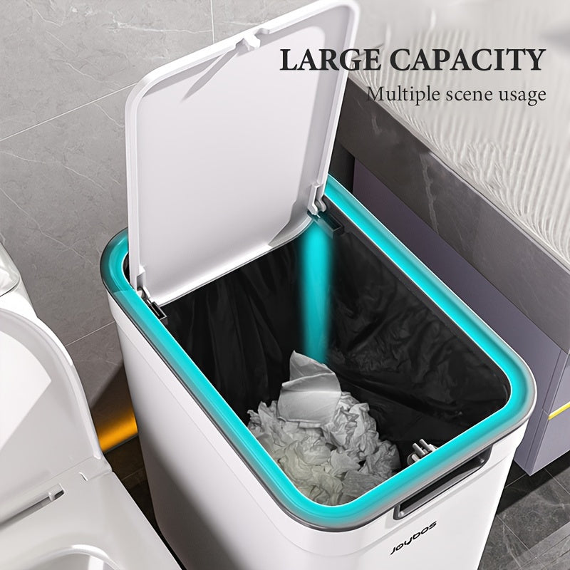 Joybos 2pcs White Narrow Slit Plastic Trash Can with Lid, Large Capacity, Simple Design Bathroom Waste Bin, Easy to Use Home Essential Garbage Basket