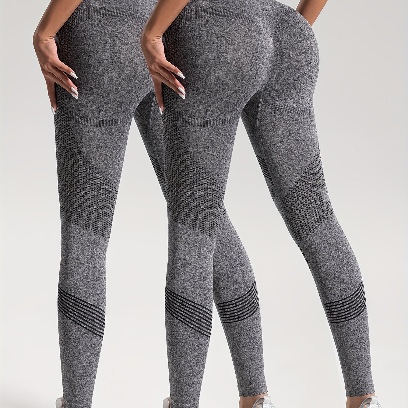 2pcs Solid Color High-Stretch Fitness Yoga Sports Leggings, Soft Breathable Yoga Tight Pants, Women's Activewear