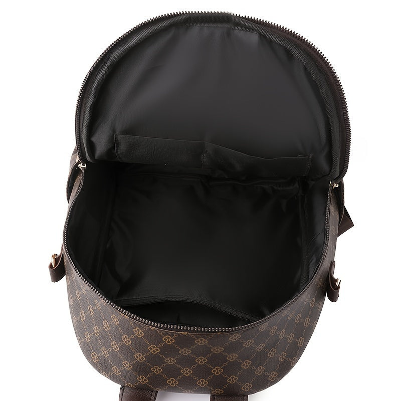 Women's Clover Backpack - Large Capacity, Adjustable Straps,, Zip Closure, Geometric Pattern, Beige//Black, Casual College Style, Perfect for Students and Travel, Backpack for School