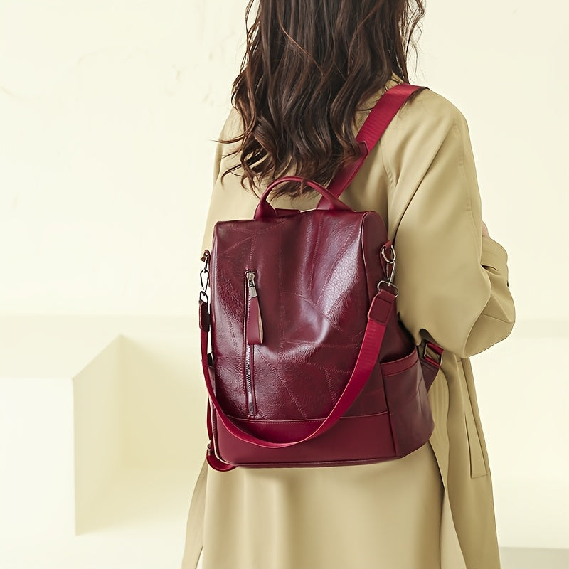 Women's Backpack Burgundy/Black - Adjustable Shoulder Straps & Golden-Tone Hardware, Heavy-Duty Zipper Closure, Golden-Tipped Back Panel (No Hardware Visible),, Travel Handbag (Coffee Brown, Burgundy, Black) - PU