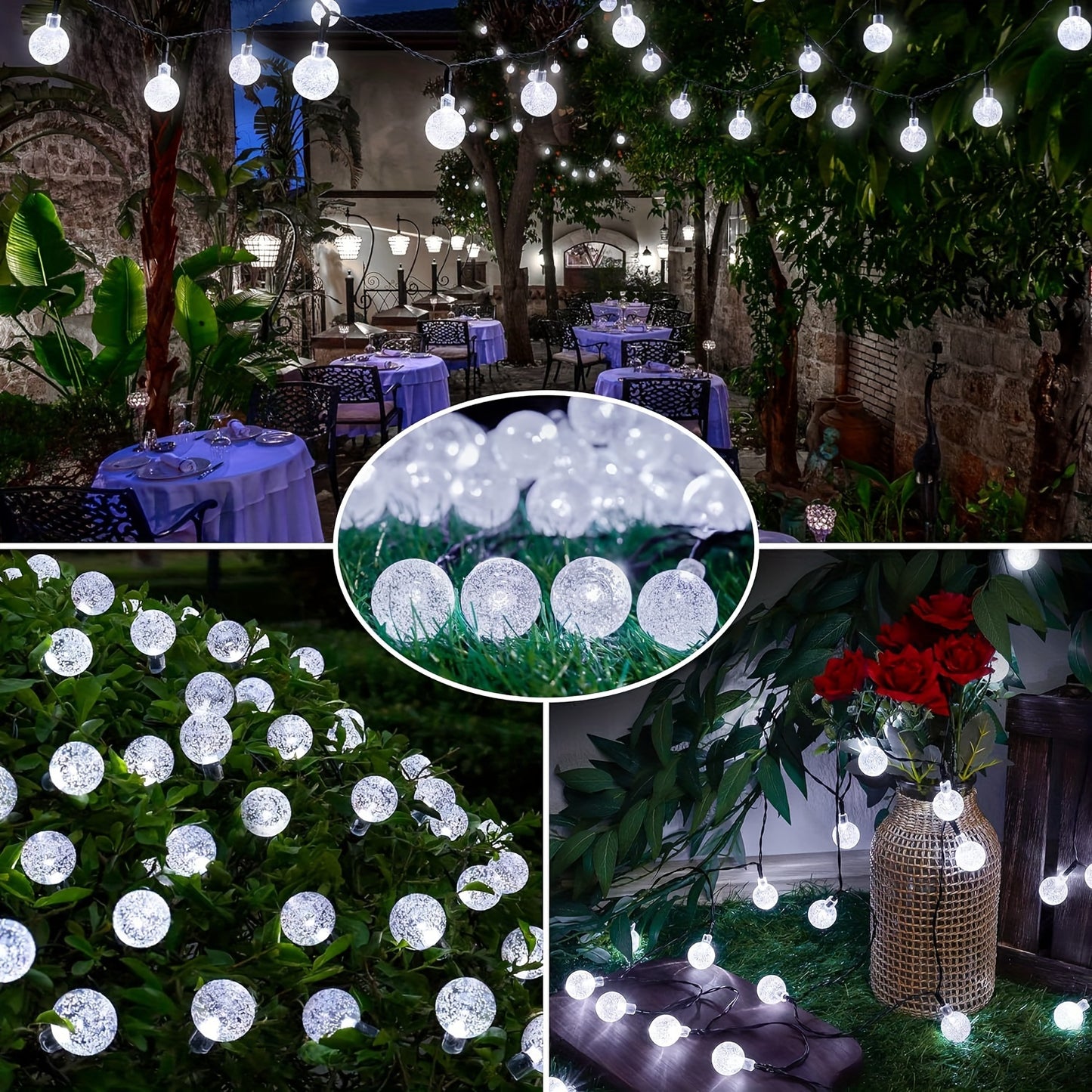 1pack, 20/50/100 LED Large Light Bulb, Solar Crystal Ball, Bubble Light String, Solar Outdoor Light Strip, 8 Lighting Modes, Solar Light String For Garden, Camping, Party, Independence Day, Christmas, Wedding, Ball, Birthday,