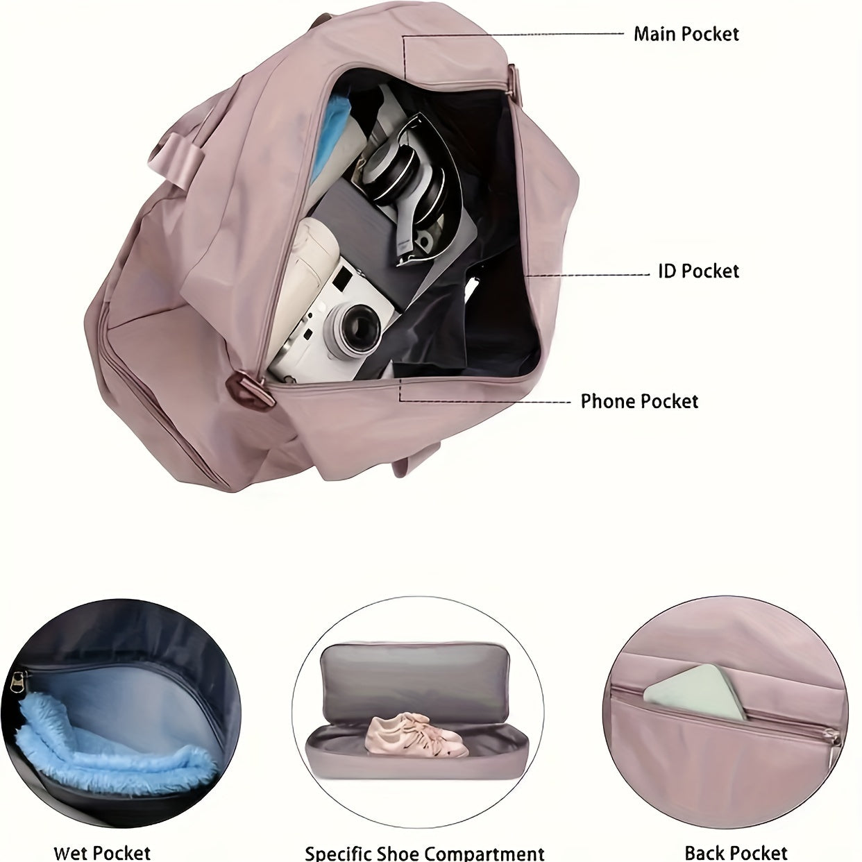 Large Capacity Expandable Gym & Travel Bag - Durable Nylon, Multi-Pocket Design with Zipper Closure, Ideal for Fitness, Overnight, and Weekend Trips, Gym Bag|Expandable Bag|Zippered Bag