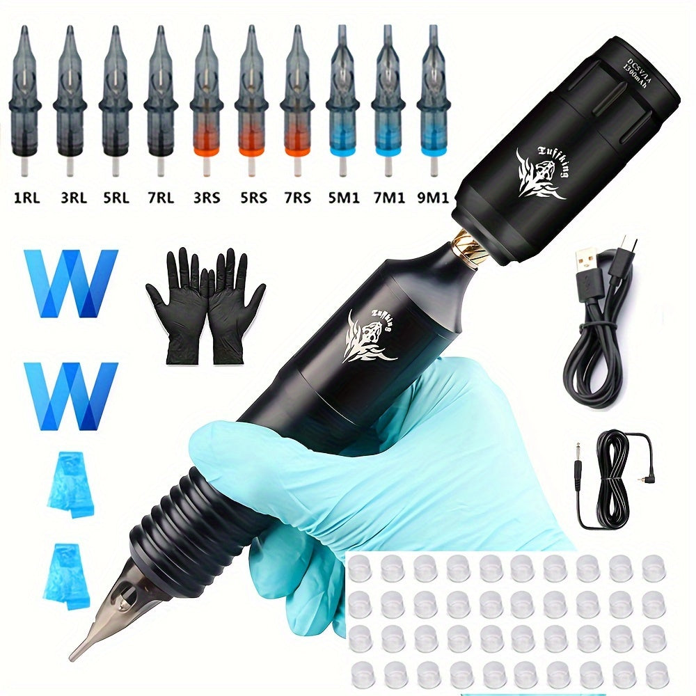 1 Set Wireless Tattoo Pen Machine Kit, Complete Tattoo Kit, Tattoo Gun With Cordless Tattoo Power Supply, 10pcs Tattoo Cartridge Needles, For Beginner And Tattoo Artists