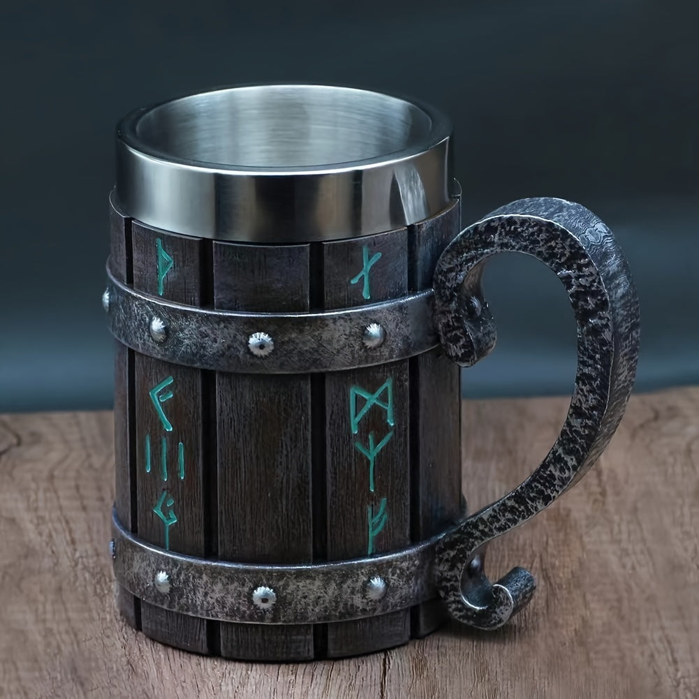 1pc Creative Barrel Cup, 20oz Stainless Steel Mug, Reusable Multipurpose Coffee Mug for Men, with Resin Crafted Double-Wall Design, for Juice Beverage Cup - Hand Wash Only