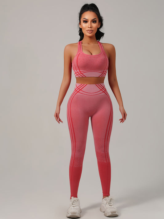 Yoga Sports Long Pants and Vest Set, Solid Color, Rib, High Stretch, Skinny Fit, Long Length, All-Season, for Adult, Sports Occasion, Ribbed Details, Ribbed Fabric