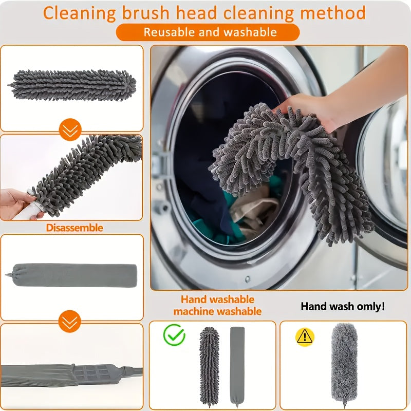 Microfiber Duster with 254.0 cm Telescopic Extension Pole Kit for High Ceilings, Cleaning Fan Spider Webs, Reusable and Washable Lightweight Ceiling Fan Nets, Blinds
