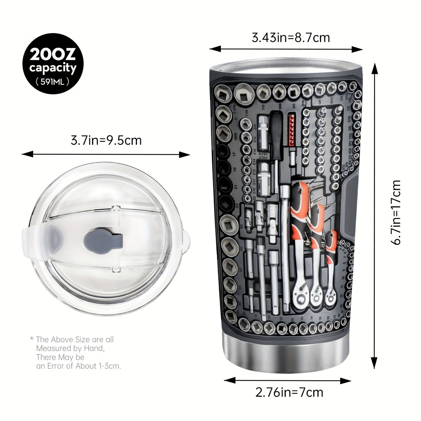 1pc 20oz Vacuum-insulated Coffee Mug, Mechanic Tool Graphic Printed Tumbler With Lid, Stainless Steel Travel Mugs With Lid, Double Wall Cups For Cold & Hot Drinks