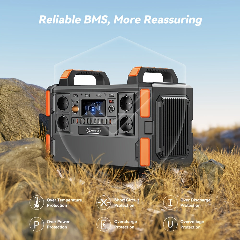 1000W Lifepo4 Battery Solar Power Generator 1041.6Wh 230V (2000W Surge) Emergency LFP Battery Power Generator with 4*AC Solar Power Station, 19 output socket Portable Power Station for Emergency/Outdoor camping/RV/Home/Comput