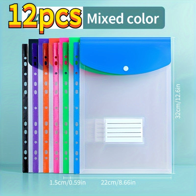 12-Pack A4 Expanding File Folders - 11-Ring Binder Pockets with Push Button, Durable PP Document Organizer for School/Office/Travel/halloween
