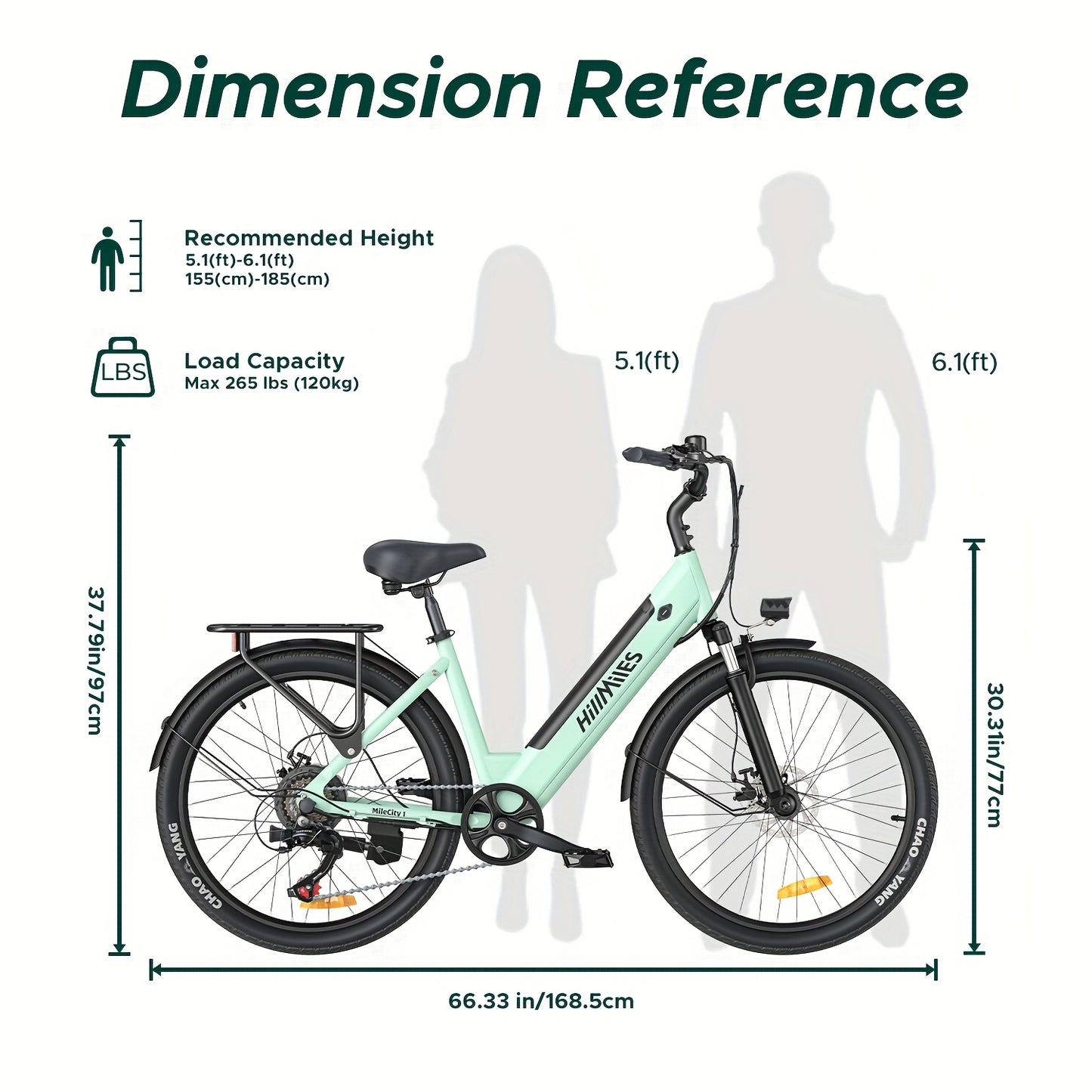 MileCity1 Step-Thru Electric Bike - Heavy-Duty Adult e-Bike with 250W Motor, 120KM Long Range, Front Suspension, 7-Speed Gears, LED Display, 66.04cm x 4.95cm All-Terrain Tires, Dual Brake System - Fast-Charging, for City Comm