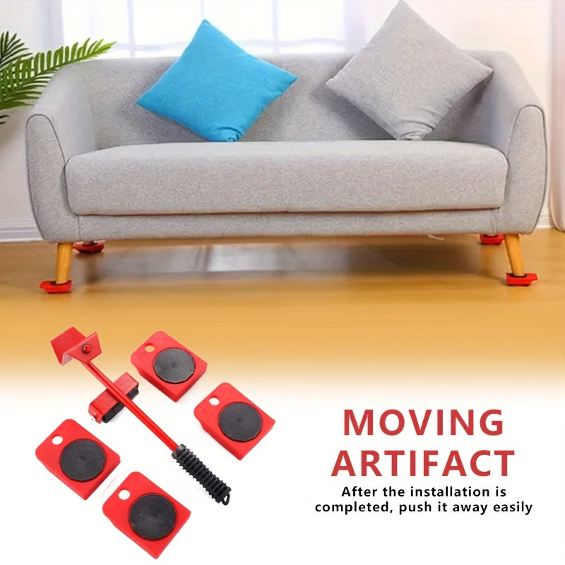 5pcs Furniture Slides Kit, Furniture MoveRoller Tools, 360 Degree Rotatable Pads, Easily Redesign And Rearrange Living Space Sofa Easy, Plastic And Carbon Steel For Hardwood Floors Carpet With 4 Wheels, Bearing Weight 150Kg,