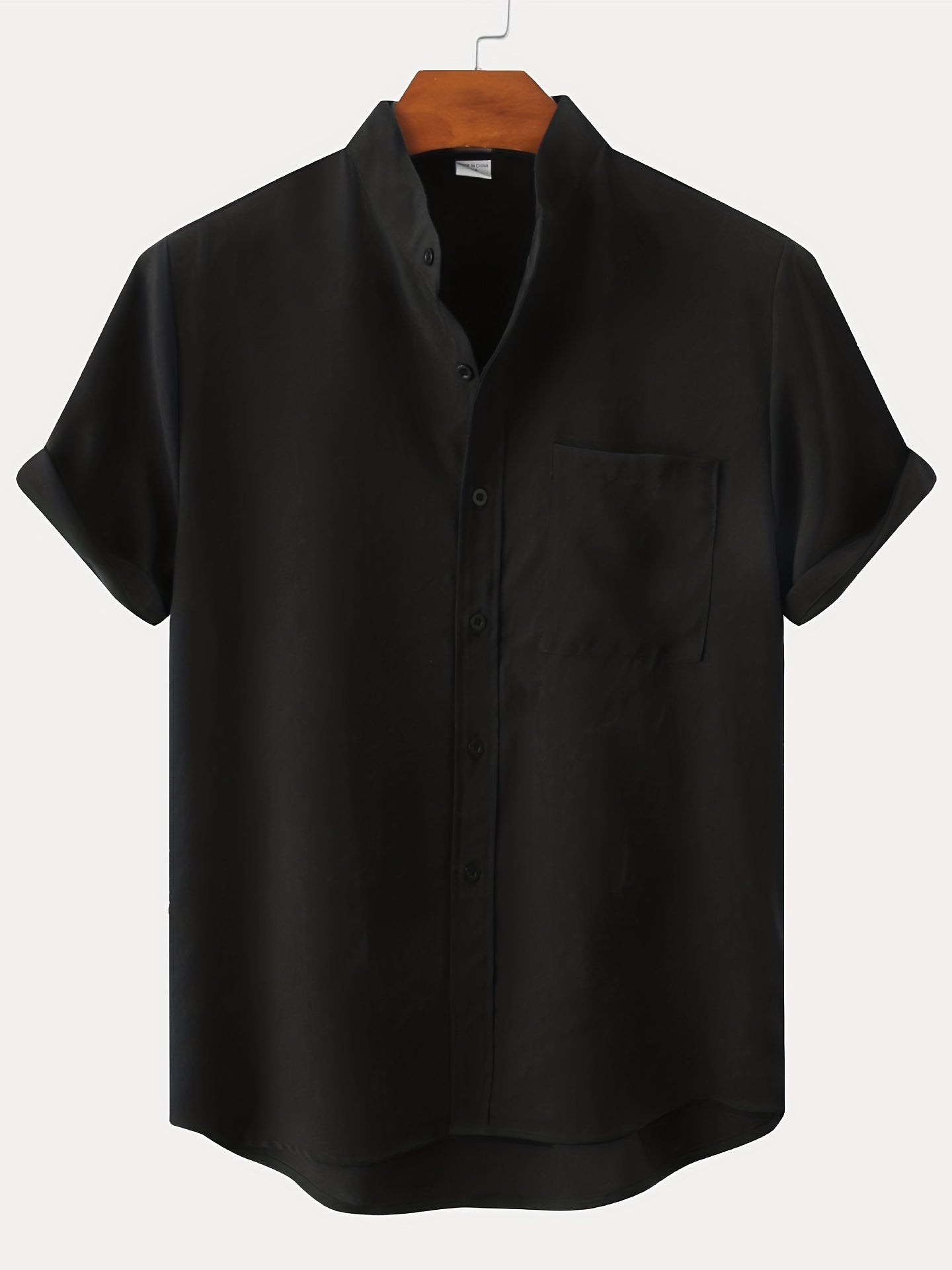 Solid Color Men's Short Sleeve Stand Collar Shirt, Men's Casual Button Up Shirt For Summer Outdoor