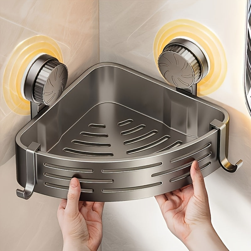 Space-Saving Suction Cup Bathroom Rack - No Drilling Required, Strong Triangular Shelf with Hooks, Suitable for Shower and Toilet Wall/Tiles, Multifunctional Storage Organizer, Available in 4 Seasons