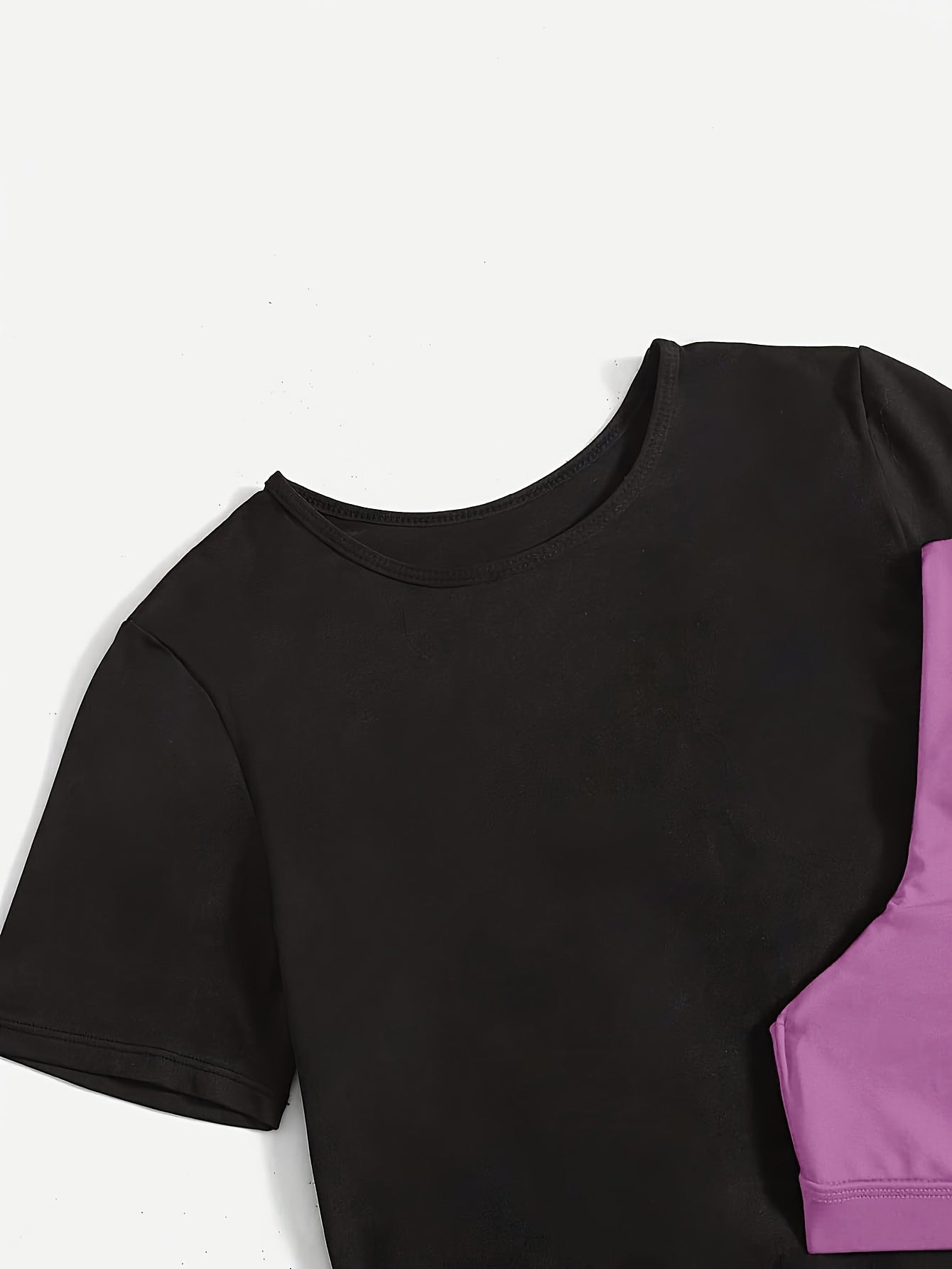 3pcs Women's Yoga Set in Black & Purple - High-Stretch, Sleeveless Sports Bra with Crisscross Straps, Short Sleeve Top & Leggings - Polyester & Elastane Blend, Machine Washable