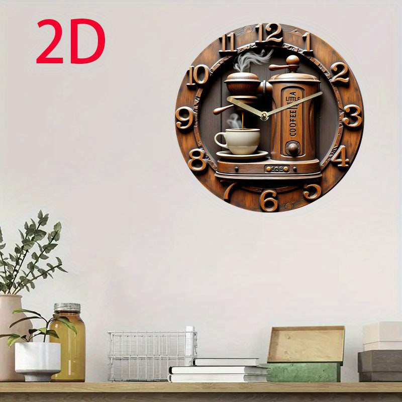 1pc Silent Non-Ticking Wall Clock - Modern Coffee Shop Decor with Espresso Machine Design, Battery-Powered (AA Not Included) - Acrylic Round Clock for Living Room, Kitchen, Cafe - Easy-to-Read Black Hands & Brown Face - Perfe