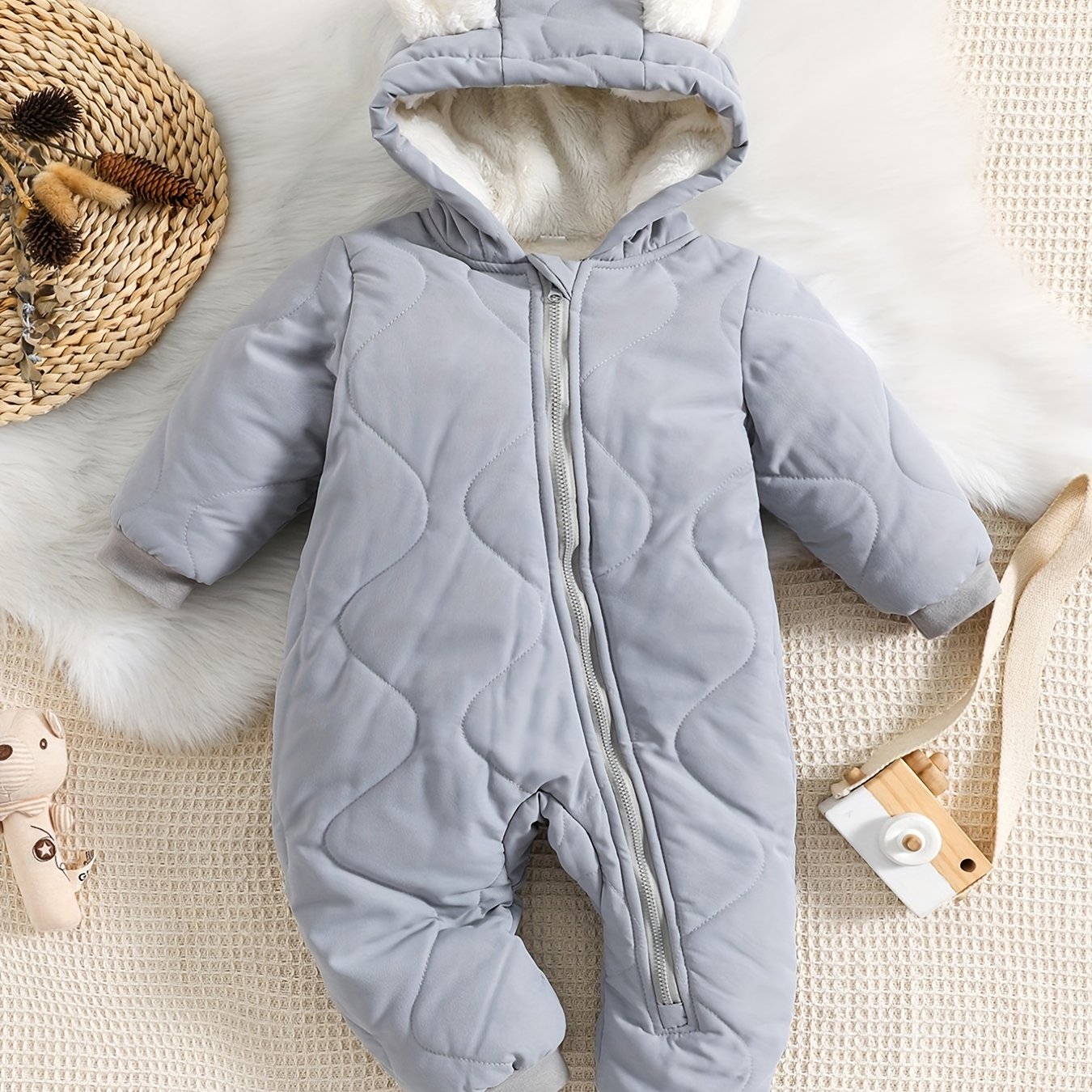 Infant Hooded Thick Romper Long Sleeve Zipper Thermal Jumpsuit, Babies & Kids Coat