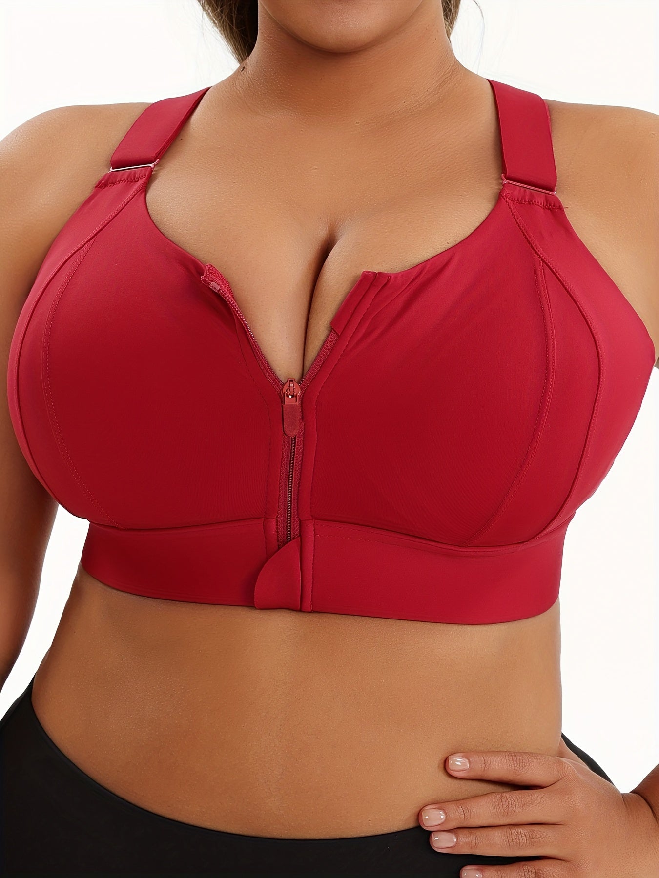 Women'S Plus Size High-Elasticity Sports Bra with Zipper - Blue, Non-Removable Padding, Adjustable Shoulder Straps, Ideal for Yoga & Pilates, Plus Size Yoga Apparel|Sleek Bralette|Comfortable Fit, Plus Size Yoga Apparel