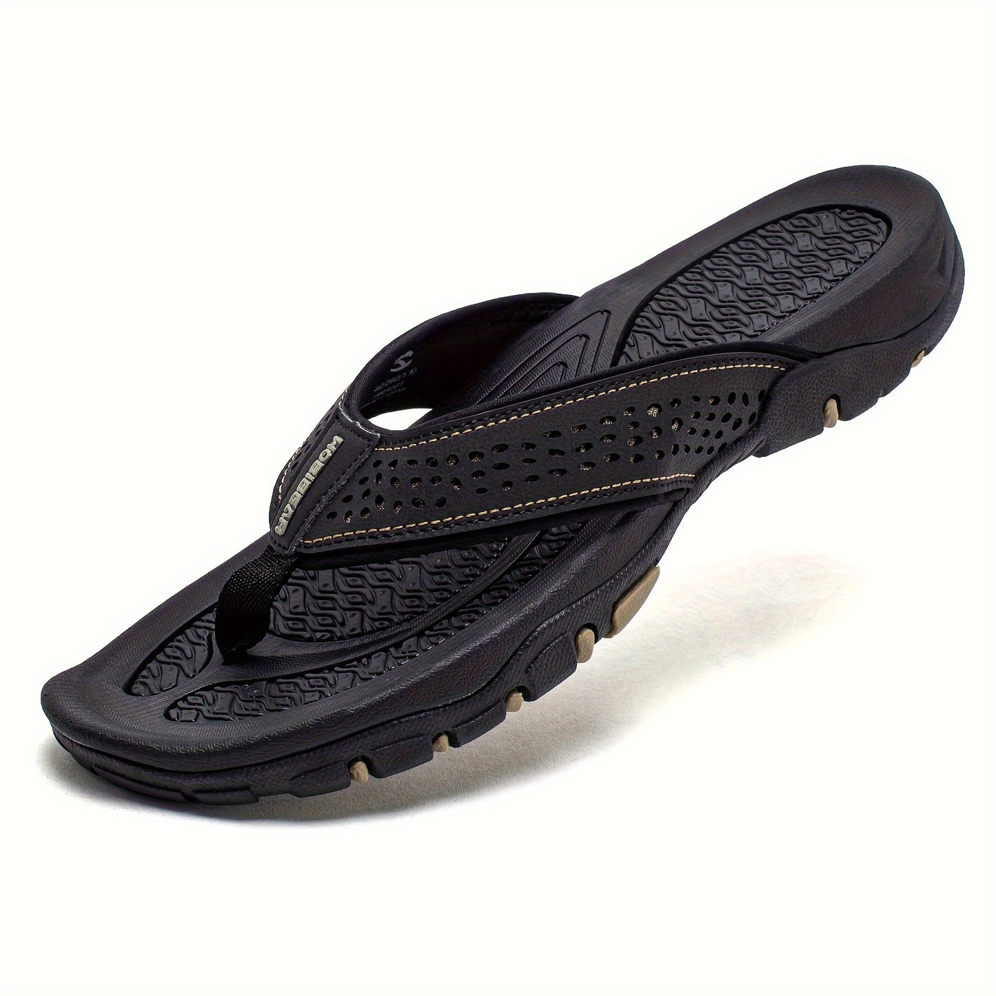 Men's Breathable Slip-On Sandals - Comfortable Non-Slip Beach Slippers with TPR Sole & EVA Cushion, Textured Traction Design, Durable PU Upper, Brown/Orange Accents - Extended Sizes Available, Summer Footwear | Stylish Comfor