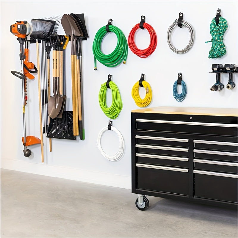 1pc Heavy Duty Wall-Mounted Garden Tool Organizer - Space-Saving Storage Rack for Shovels, Rakes, Brooms & Hoses - Durable Iron with Powder Coating Finish, No Assembly Required, Garden Tool Holder, Sleek Metal Finish, Sturdy