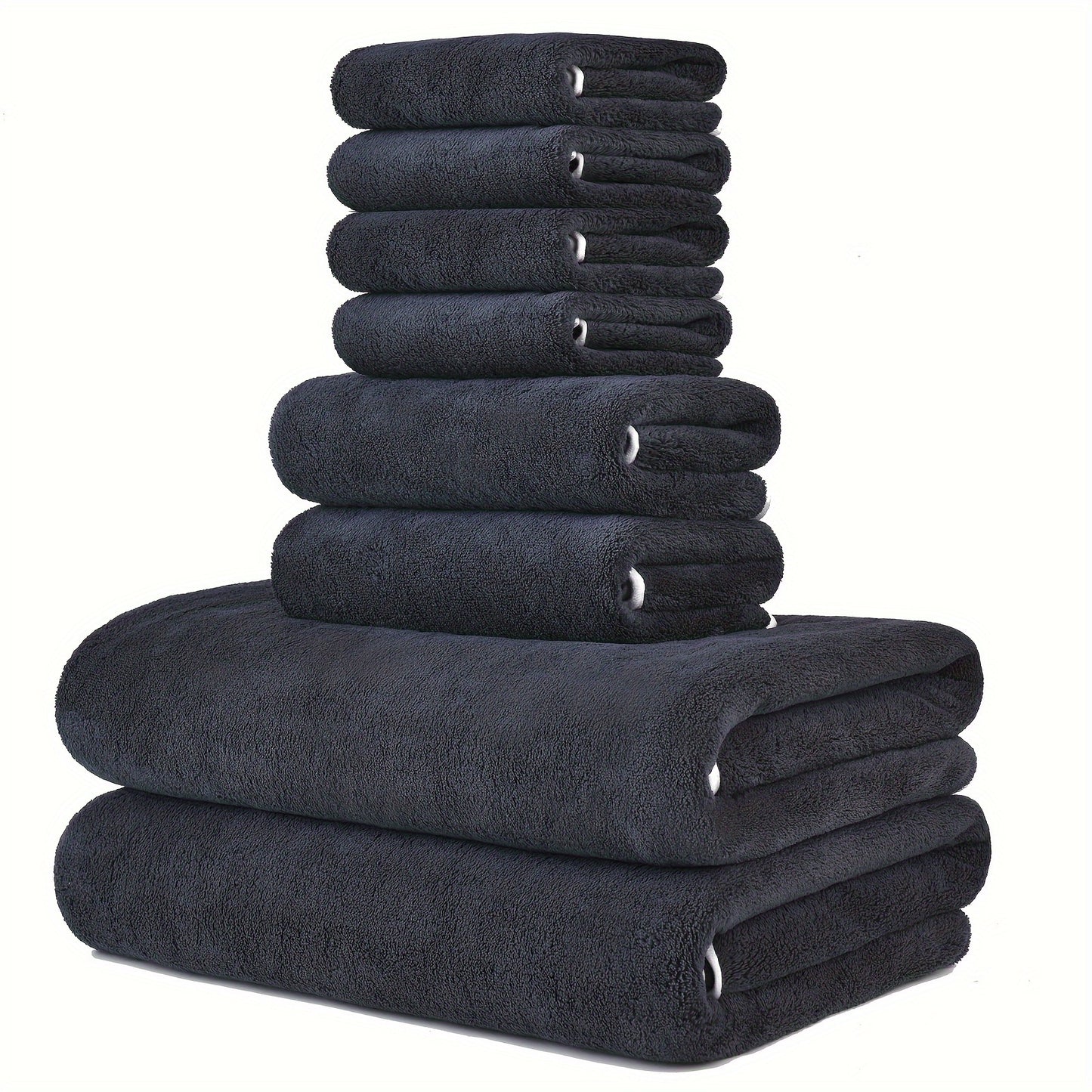 8-Pack Super Soft Coral Bath Towel Set, 2 Bath Towels 68.58 x 139.7 cm, 2 Hand Towels 34.8 x 76.2 cm, 4 Square Towels 34.8 x 34.8 cm, Quick Drying, Quick Absorbent and Lightweight, Outdoor Fitness, Camping Towels Bathroom Tow