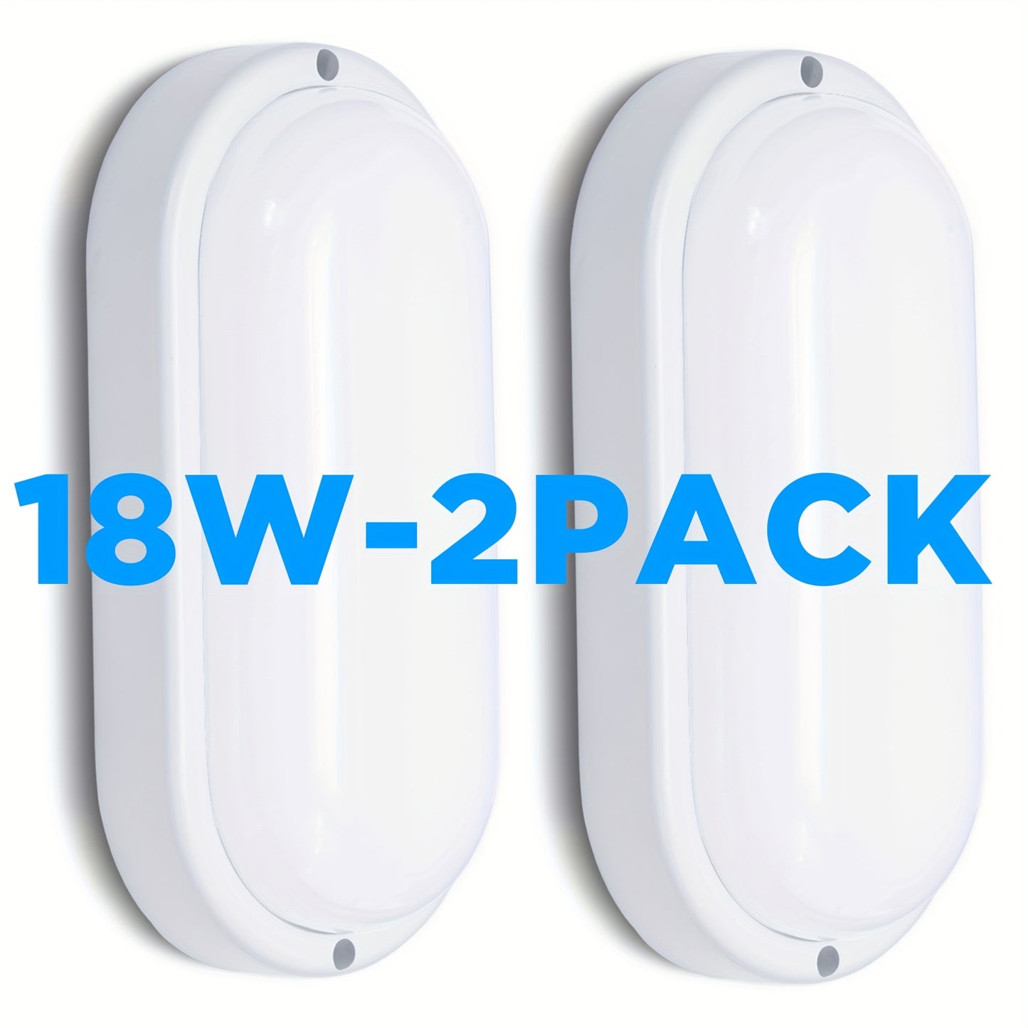 2-Pack LED Moisture-Proof Ceiling Lights, 12W/18W, 1080/1710 Lumens, 4000K, Semi-Flush Mount, Plastic, Powder Coated Finish, Hard-Wired, 220-240V, for Basement, Hallway, Balcony, Staircase - Modern Style, No Accessories Inclu