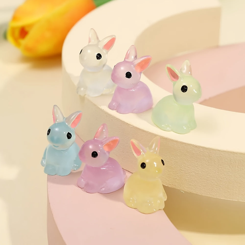 10/18/36pcs Cute Mini Luminous Resin Bunnies Ornament Glow In The Dark Miniature Figurines Rabbit Micro Landscape Fairy Garden Accessories
